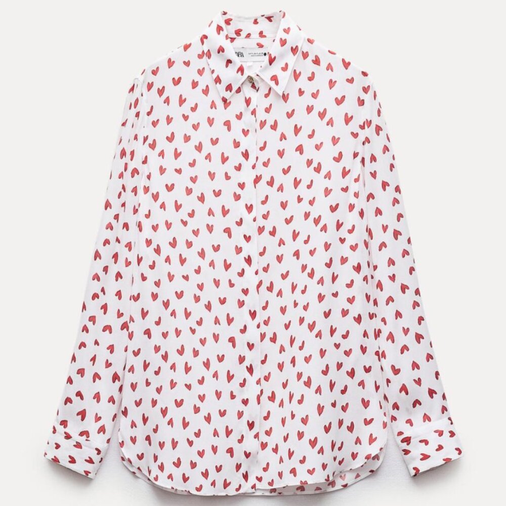 Zara heart print flowy shirt size XS